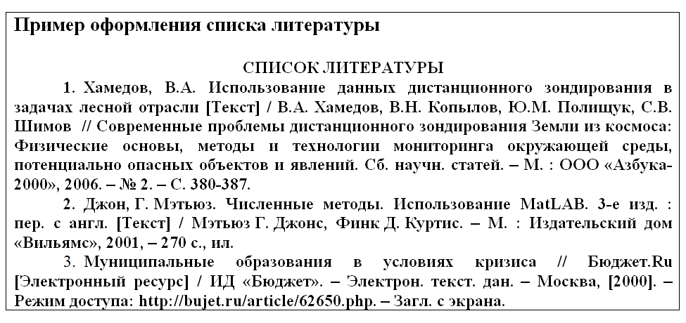 В конце реферата список литературы образец